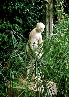 Marble Statue Among Lush Greenery