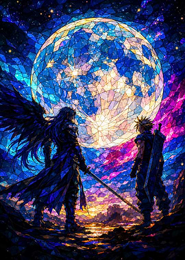 Stained Glass Moonlit Confrontation
