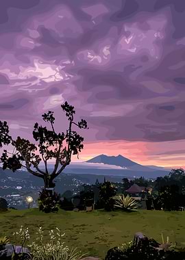 Purple Sunset Over Mountain Landscape