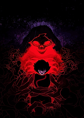 Dark Figure with Glowing Skull and Trapped Souls