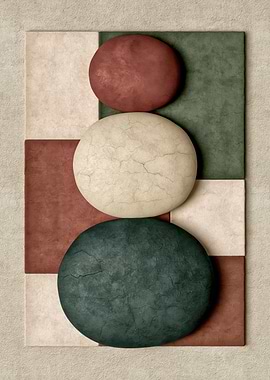 Stacked Textured Circles on Geometric Background