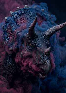 Triceratops with Colourful Smoke
