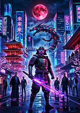 Cyberpunk Japanese Warrior Poster