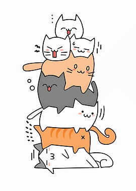 Stack of Cute Cartoon Cats
