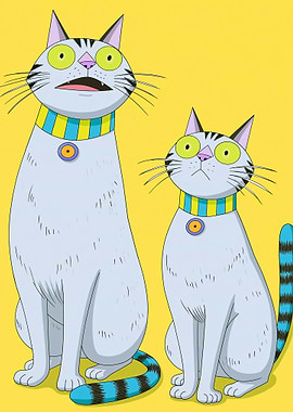 Two cartoon cats with collars