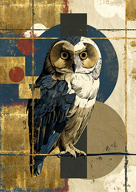 Neo-Rinpa Owl No. 05 – Japanese Decorative Wall Art