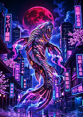 Cyberpunk Koi in Neon City