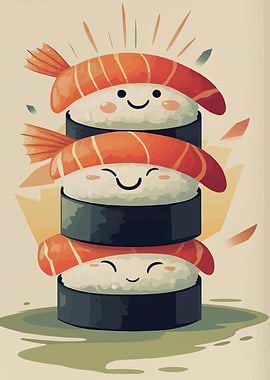 Cute Sushi Stack with Happy Faces