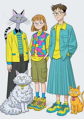 Anime-style characters and cats