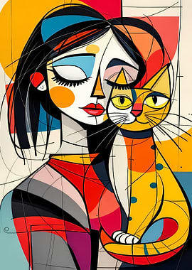 Cubist Woman Holding a Cat