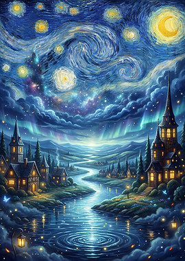 Enchanted Starry Night Landscape