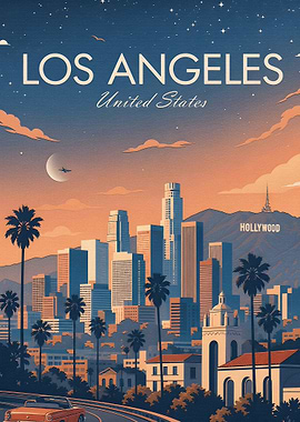 Los Angeles Skyline Vintage Poster