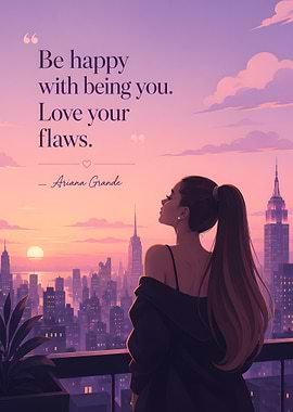 Ariana Grande quote with cityscape sunset