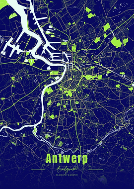 Antwerp Belgium Map Art