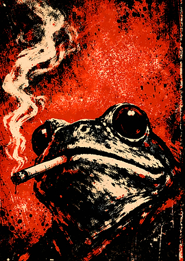 Smoking Frog with Red Background