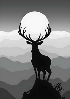 Deer silhouetted against a full moon