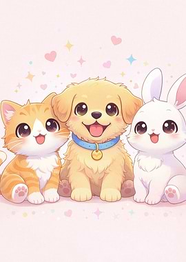 Cute Animals Friends Together