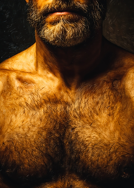 Close Up Hairy Beard Male Chest