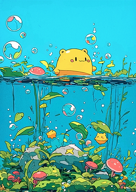 Cute Yellow Creature in Underwater Scene