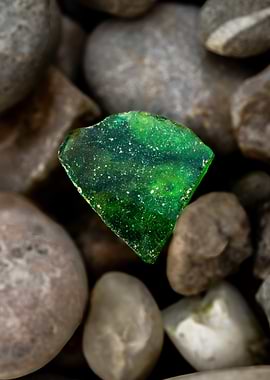 Green Glass Shard on Pebbles