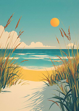 Beach Path with Dune Grass and Sun