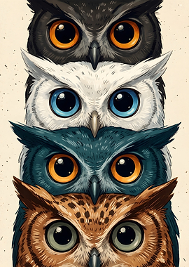 Stack of Four Owls