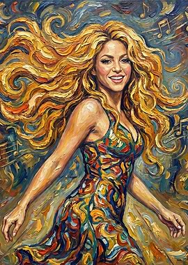 Shakira in a colorful dress