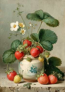 Still Life of Strawberries and Flowers