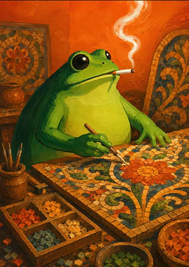 Frog Artist Creating Mosaic