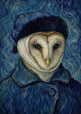 Barn Owl Portrait in Van Gogh Style