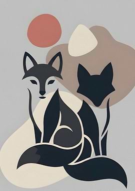 Two abstract foxes with geometric shapes