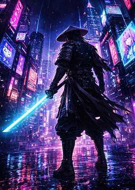 Cyberpunk Samurai in Neon City