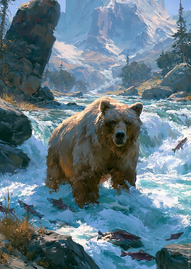 Bear fishing in a river