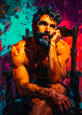 Dreaming Bearded Man Sitting On Chair