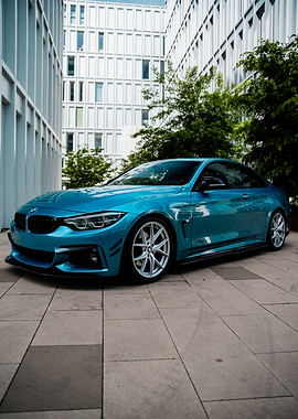 Blue BMW F32 Coupe in Modern City
