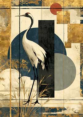 Neo-Rinpa Red-Crowned Crane No. 02 – Japanese Decorative Wall Art