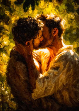 Two Men Embracing Painting Style