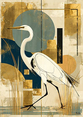 Neo-Rinpa White Egret No. 04 – Japanese Decorative Wall Art