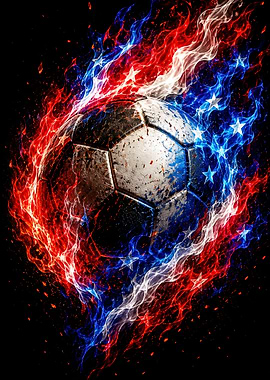 Soccer ball on fire with American flag colors