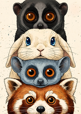 Cute Animal Stack Illustration