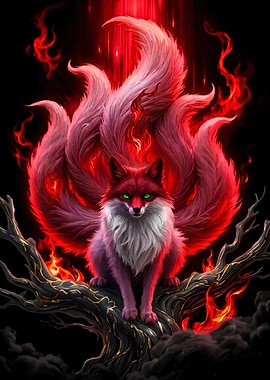 Nine-Tailed Fox with Fiery Aura