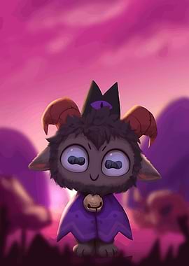 Cute Fictional Creature with Horns and Bell