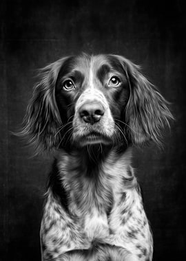 'Brittany' the Brittany Spaniel Black and White Portrait