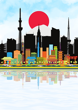 Vibrant Tokyo Skyline with Mount Fuji