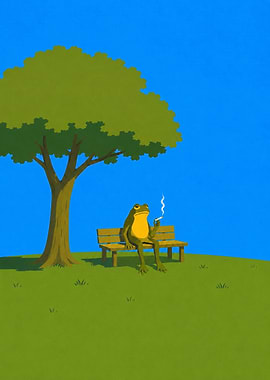 Frog Smoking on a Park Bench