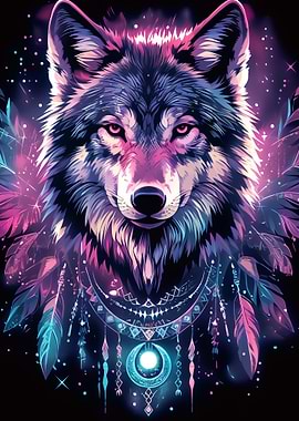 Neon Wolf Dreamcatcher