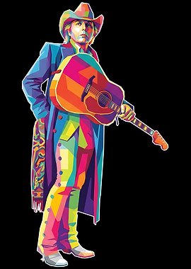 Dwight Yoakam Colorful Cowboy with Guitar
