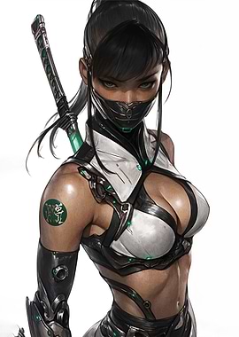 Cyberpunk Ninja Woman with Katana