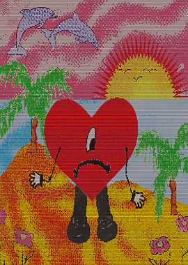 Sad Heart Character on Tropical Island
