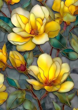 Yellow Magnolia Stained Glass Pattern